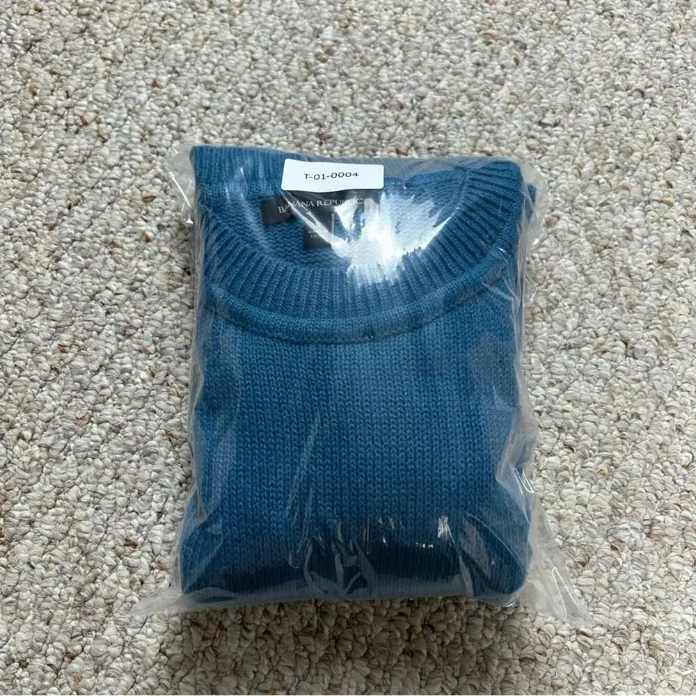 Banana Republic Crewneck Blue Sweater Mens Small Cotton Blend Split Hem